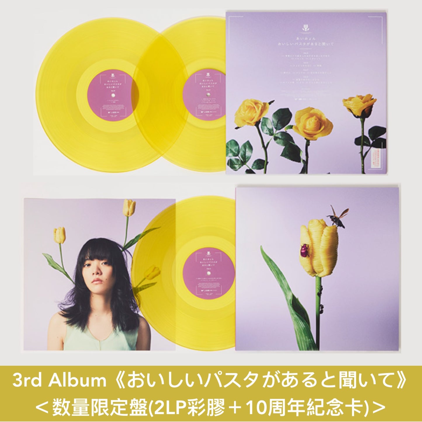 愛繆Aimyon出道10周年紀念 第1～5張原創專輯黑膠《青春のエキサイトメント》、《瞬間的シックスセンス》、《おいしいパスタがあると聞いて》、《瞳へ落ちるよレコード》、《猫にジェラシー》＜数量限定盤(2LP彩膠＋10周年紀念卡)＞