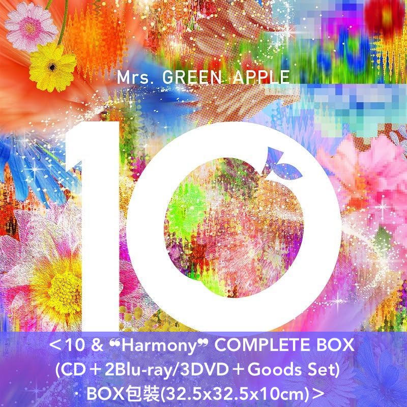 Mrs.GREEN APPLE 出道10周年精選輯《10》＜10 & ❝Harmony❞ COMPLETE BOX(CD＋2Blu-ray/3DVD＋Goods Set)／初回限定盤(CD＋Blu-ray/DVD)／通常盤(CD)＞、Live Blu-ray/DVD《Mrs. GREEN APPLE on "Harmony"》＜Blu-ray/DVD＞